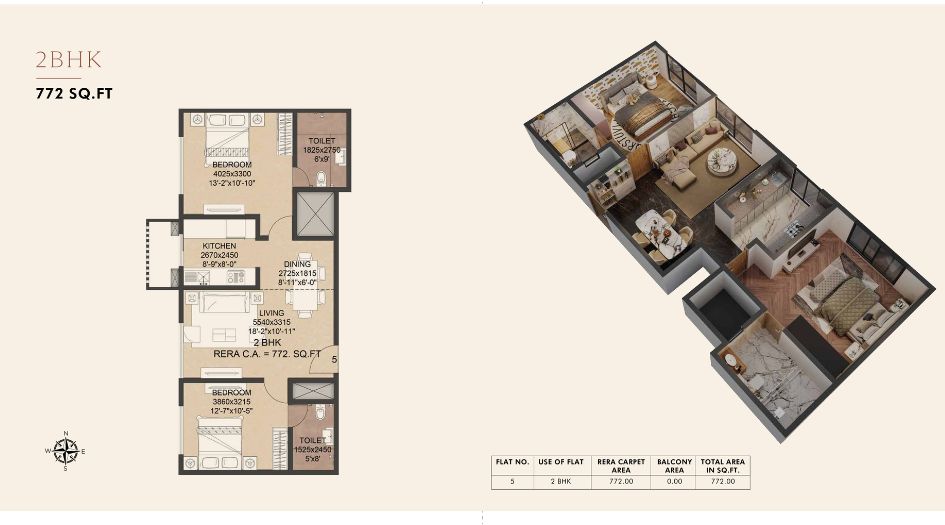 La Mer-Residence-Floor-Plan-2 BHK- 772 Sqft